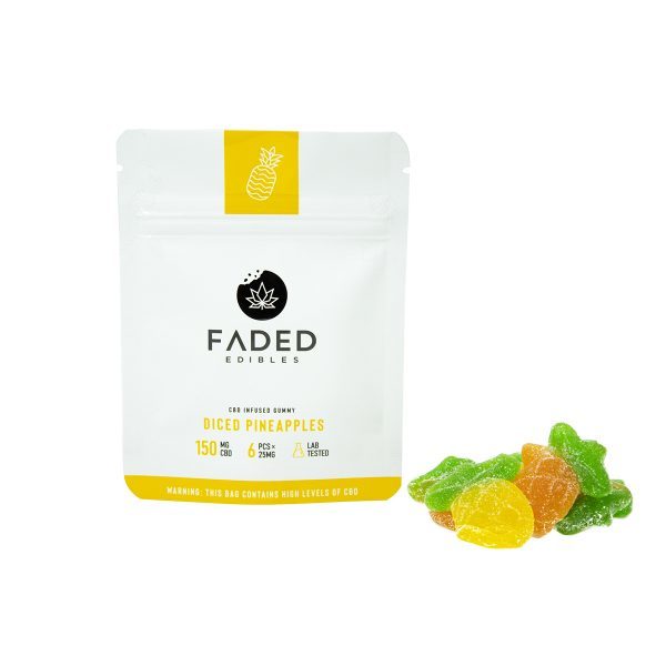 Faded Edibles – CBD 150mg Diced Pineapples | Hush Cannabis Club Canada