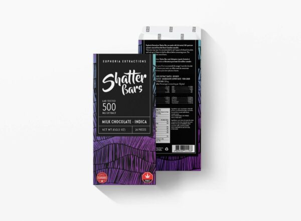 Euphoria Extractions – 500mg Shatter Bars – Milk Chocolate (Indica) | Hush Cannabis Club Canada